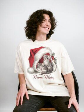 Warm Wishes Christmas Cat Shirt, Funny Cat Christmas Tee